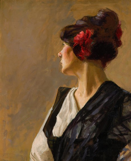 “Woman with Flower in Hair”, painted by H. David Spivak, circa 1914-1917.