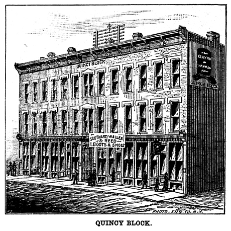This illustration of the Quincy Block (414-420 Harrison Avenue), is likely how the building appeared in 1883.  