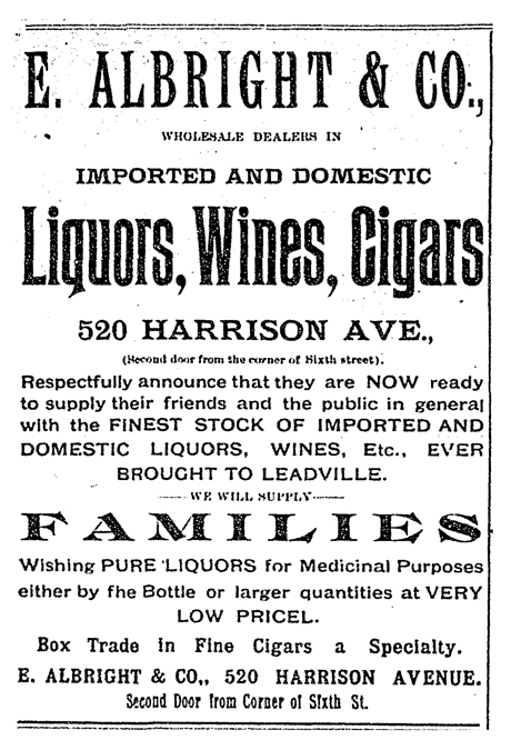 Advertisement for Evan Albright’s store at 520 Harrison Avenue, September 9, 1887.