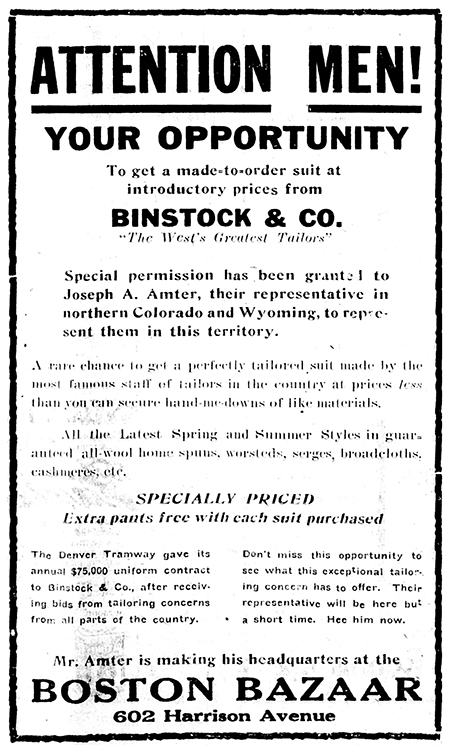 Advertisement for Boston Bazaar in The Herald Democrat, June 1, 1922.