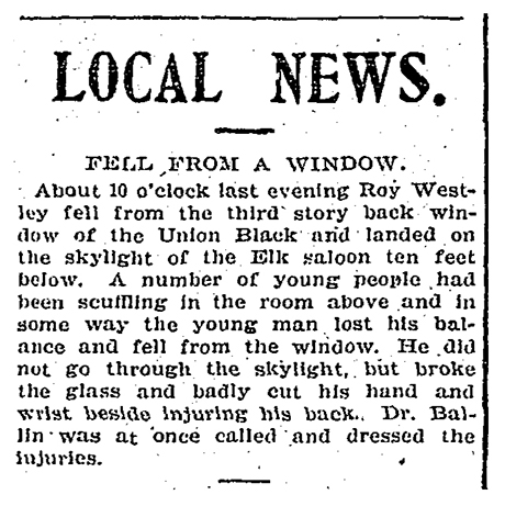 A Local News snippet describing a fall and resulting injuries. The note specified that Dr. Ballin was called in to tend to the injuries.