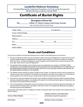 Burial Rights Form