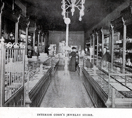 Interior photo of Cohn's jewelry store.