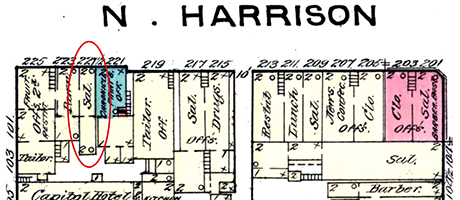 The location of N. Cohn’s pawn shop at 221 1/2 Harrison Avenue. 