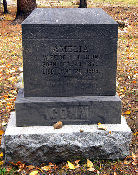 Tombstone of Amelia (Freidlander) Cohn at the Hebrew Cemetery, Leadville Colorado.
