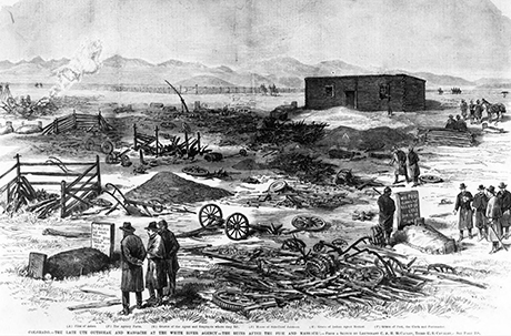 Etching depicting the aftermath of the Meeker Massacre.