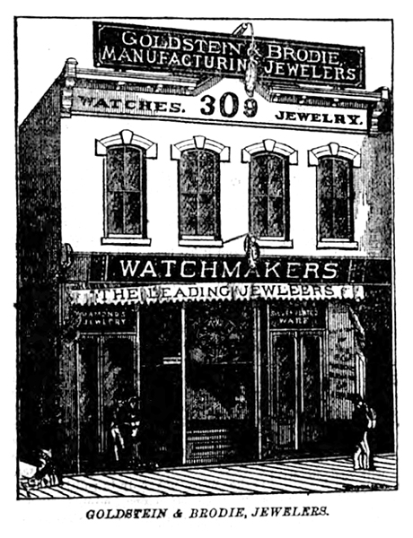 On the front page of the Leadville Weekly Democrat the last day of 1881 was a full page of store fronts of businesses in Leadville, especially on Harrison Avenue. The late 1870s and early 1880s was time of a building frenzy in Leadville. Here is the drawing of the storefront for Goldstein & Brodie at 309 Harrison Avenue.