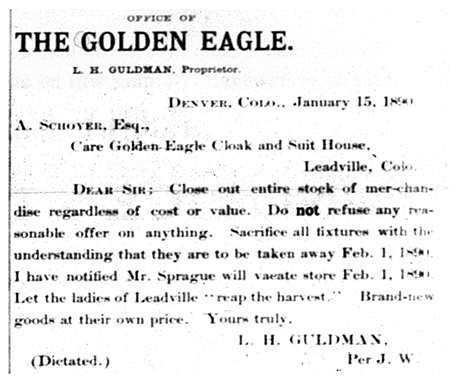 Advertisement in the Herald Democrat paper showing the closing of the Golden Eagle in Leadville.