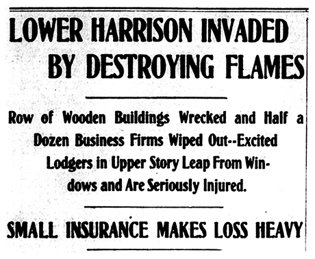The headline of an article in the Herald Democrat reporting about a devastating fire that affected the Harwitz store.