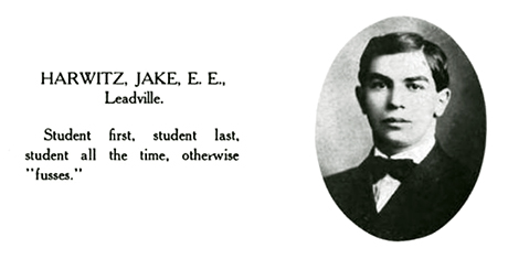 Jake Harwitz as shown in the 1908 yearbook of the University of Colorado.