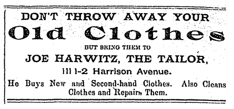 Advertisement for “Joe Harwitz, the tailor”.