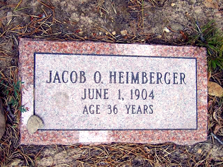 Grave marker for Jacob Oppenheim Heimberger in the Hebrew Cemetery in Leadville, Colorado