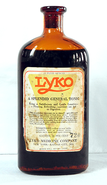 “A Splendid General Tonic” bottle by the Lyko Medicine Company of New York and Kansas City, Missouri. 