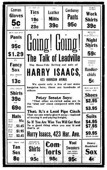 Advertisement for Harry Isaacs