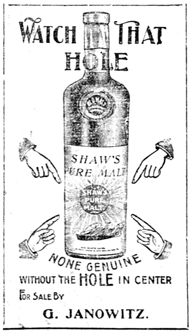A corporate advertisement by Shaw’s Pure Malt made available for purchase from G. Janowitz.