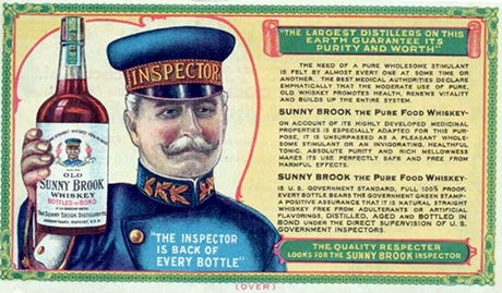 Advertising certificate for Sunny Brook whiskey verifying its product. This whiskey was sold by G. Janowitz & Sons.