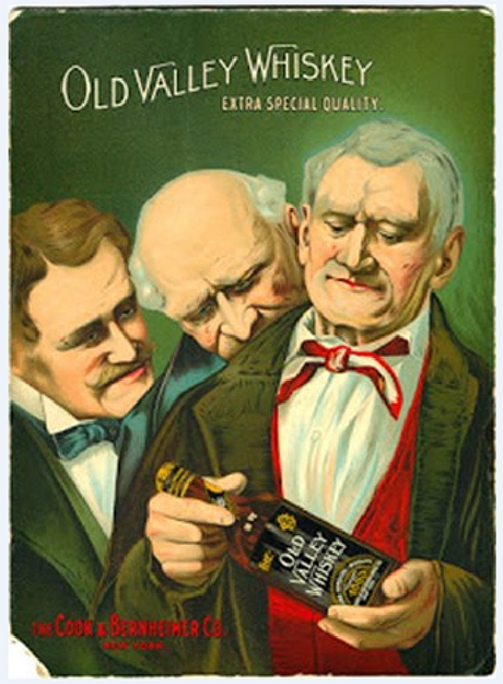 Advertisement card for The Cook & Bernheimer Company of New York City, the distributor Of Old Valley Whiskey.