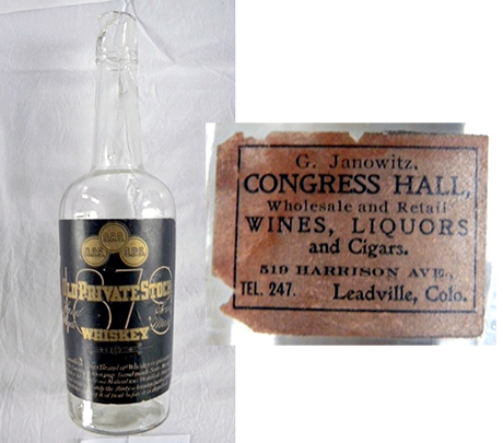This bottle of 1879 Old Private Stock whiskey was a product sold by G. Janowitz of Congress Hall, probably in the 1890s. 