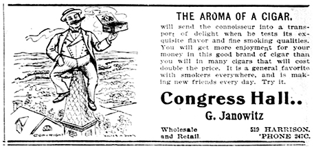 Advertisement for cigars by Congress Hall in The Herald Democrat on October 12, 1900.