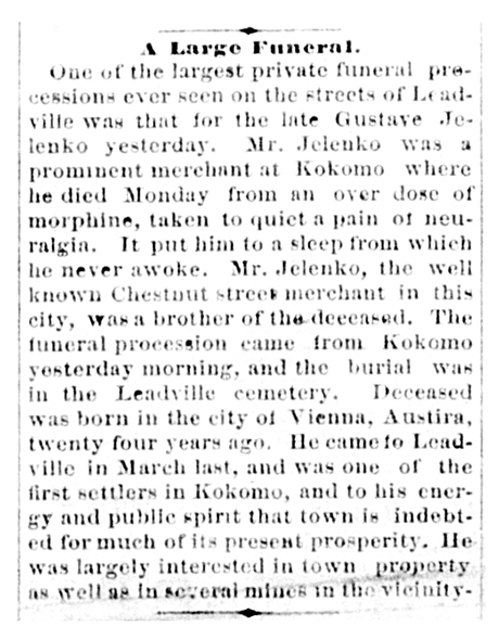Obituary for Gustave Jelenko published in The Daily Chronicle on July 16, 1879.