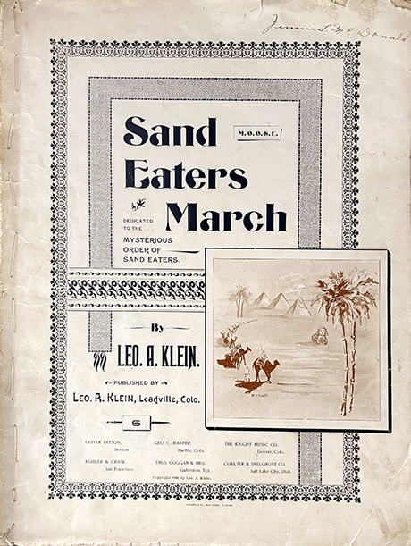 Cover of sheet music published by Leo. A. Klein titled Sand Eaters March, copyright 1896.