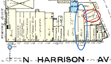 Robert worked on Harrison Avenue (blue) and lived on Chestnut Street (red).