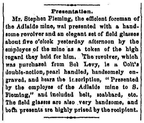 Presentation. (Leadville, CO: Leadville Daily Herald). Sunday, December 19, 1880. Page 4.
