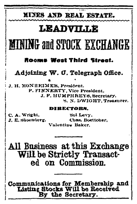 Mines And Real Estate. (Leadville, CO: The Daily Democrat). Sunday, February 27, 1881. Page 3.