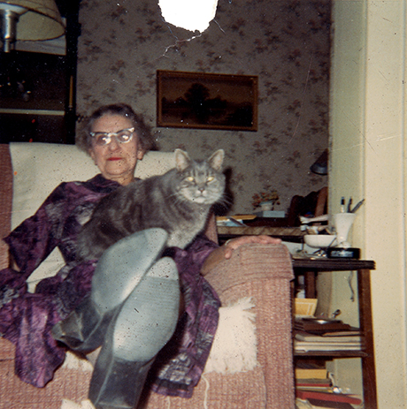 Minette Miller with a big cat in Leadville, Christmas 1966.