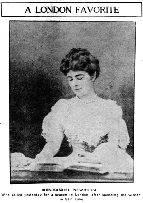 Newspaper photograph with caption about “Mrs. Samuel Newhouse” (Ida Hiram Stingley).