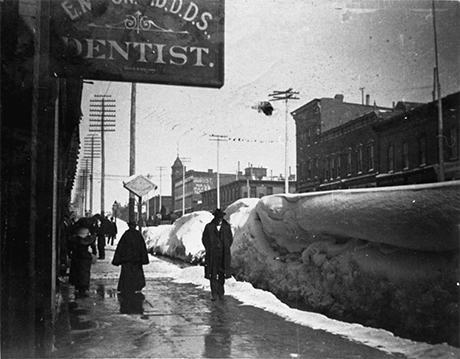 Cleared sidewalks in the later part of the winter of 1898-1899.
