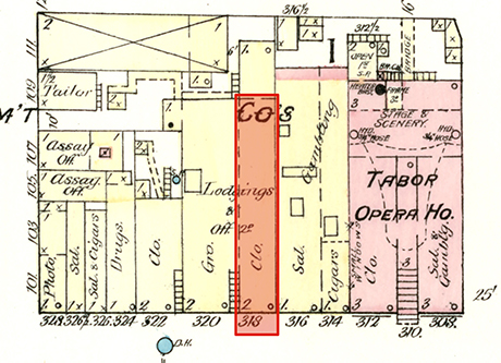 Joseph Preis worked for his uncle David May at 318 Harrison Avenue (highlighted) from 1887 to 1888.
