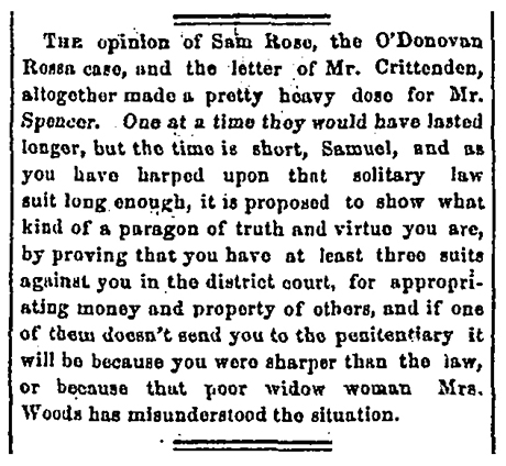 Small article of an opinion by Sam Rose in the Leadville Daily Herald on October 30, 1880.