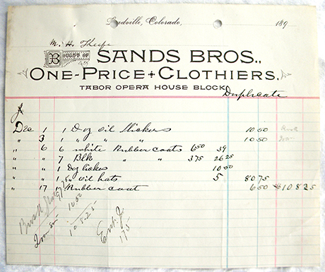 Undated receipt for goods purchased from the Sands Brothers store.