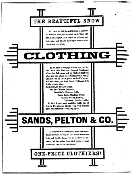Advertisement for Sands, Pelton, and Company.