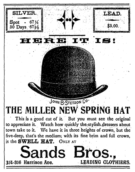 Advertisement for Sands Brothers.