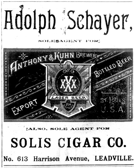 Advertisement for Adolph’s new liquor business after the split of Wolf & Schayer.