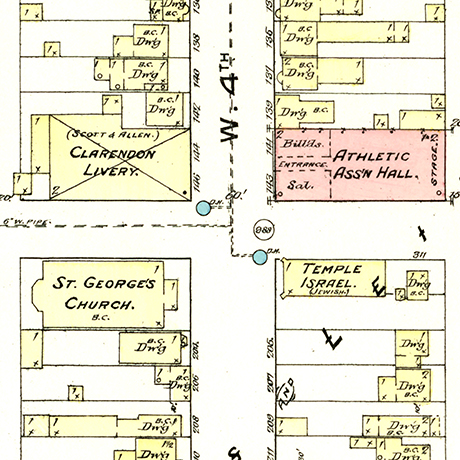 Sanborn Fire Insurance Map of Leadville published in 1886 showing 201 W 4th Street, the location of Temple Israel, noted as “Temple Israel. (Jewish)”. Notice that the dwelling is about half the size as in 1883 and has an additional small structure by it.