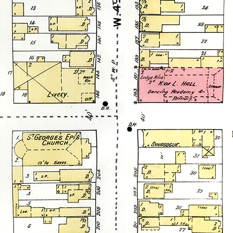 Sanborn Fire Insurance Map of Leadville published in 1895 showing 201 W 4th Street, the location of Temple Israel, noted as “Synagogue”. The dwelling in the back is now attached to the synagogue building while most of the smaller structures have disappeared. Another sizable building is in the middle of the adjacent lot.