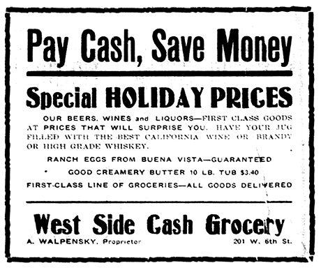 Holiday advertisement for West Side Cash Grocery with special holiday prices.