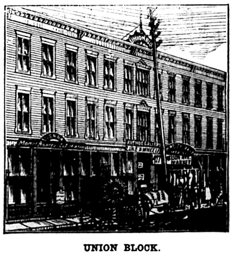 Illustrated drawing of the Union Block as it appeared for The Weekly Democrat on New Year’s day.